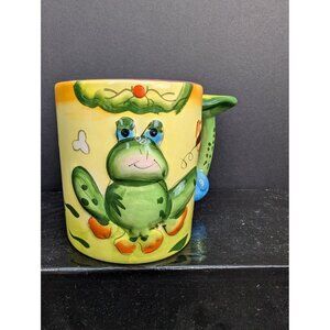Frog Coffee/Tea Mug 6 Oz Stoneware With Lily Pad Handle 3 3/4 Inch Tall
